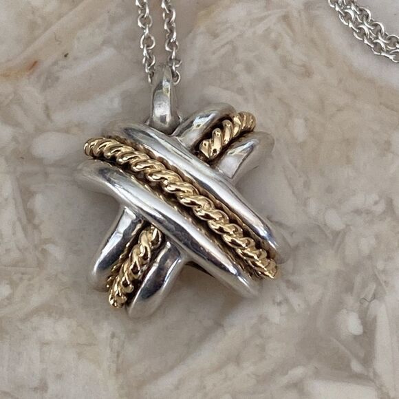 Tiffany & Co. Jewelry - Vintage Tiffany & Co. 18K Gold & Sterling Silver Signature "X" Pendant Necklace